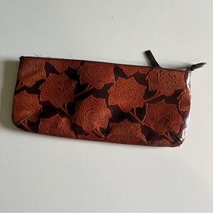 Express Leather Embossed Floral Hand Clutch Zip Up Purse